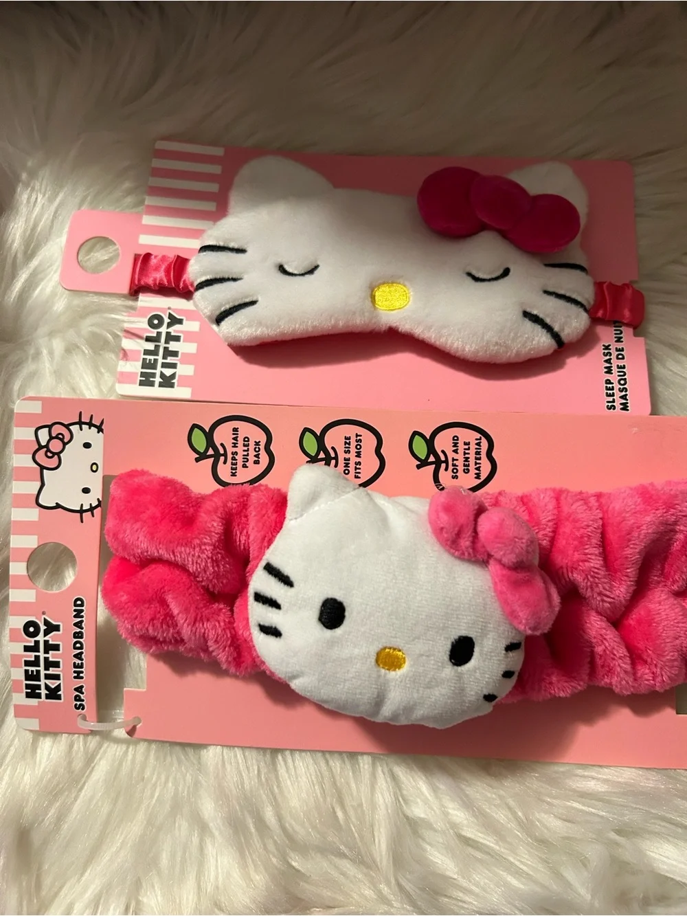 Hello Kitty White & Bright Pink Plush Eye Mask and Headband Set